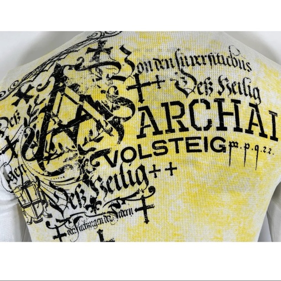 Archaic by Affliction Men's Thermal Shirt CYANIDE Eagle Biker White - Picture 9 of 9